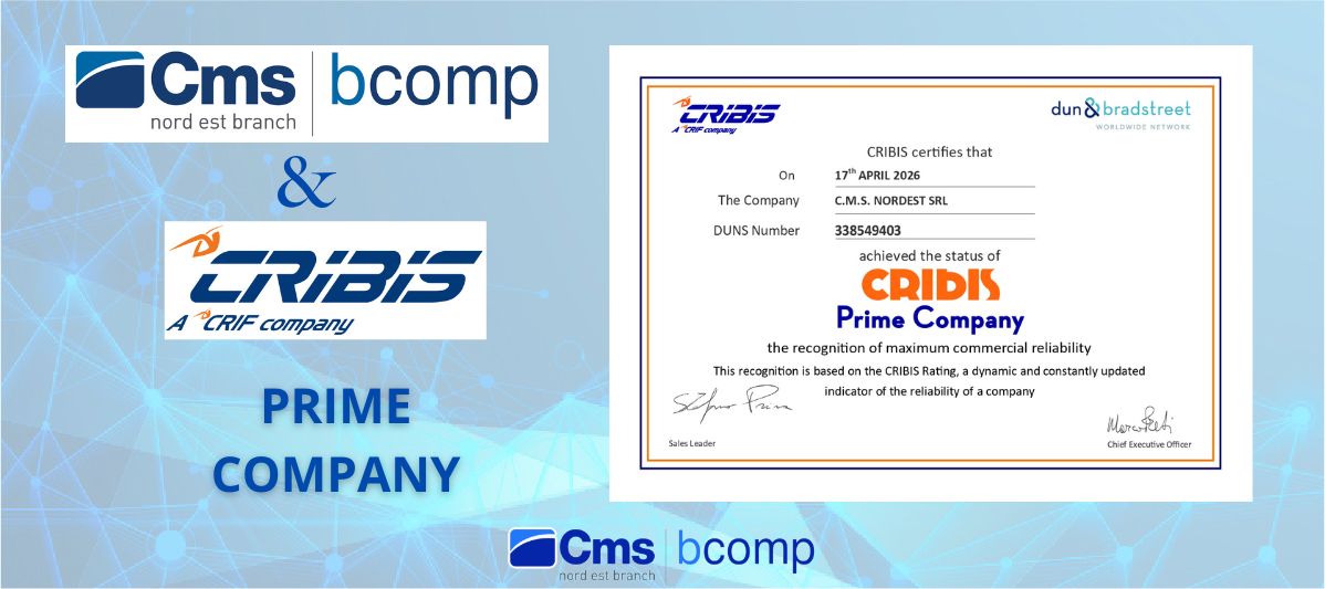 Siamo orgogliosi di annunciare di aver ottenuto il Cribis Prime Company, il più alto riconoscimento in Italia in tema di affidabilità commerciale.